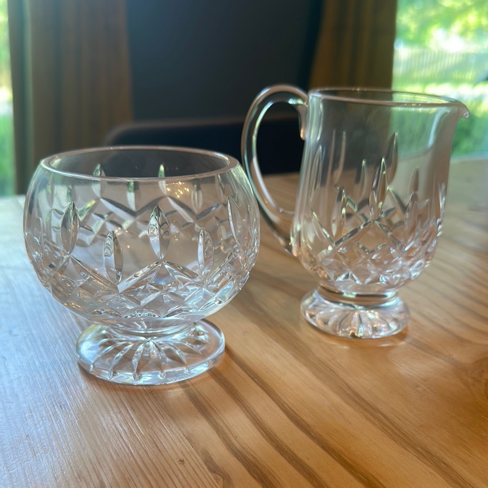 Waterford Crystal Glass Lismore Footed Creamer and Sugar Bowl Set